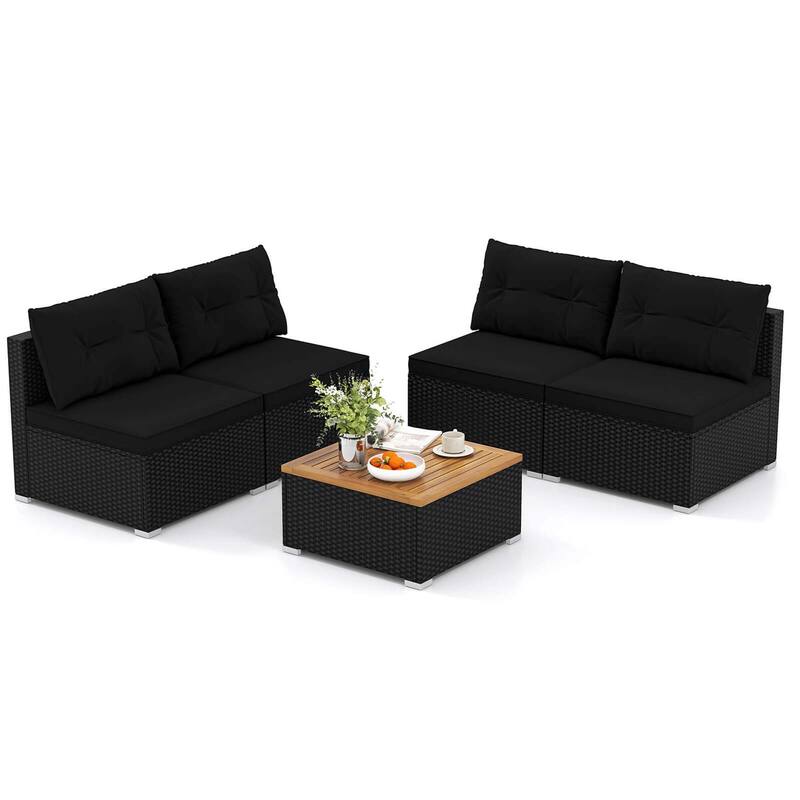 Costway 5 Piece Outdoor Furniture Set with Seat & Back Cushions Acacia - See Details
