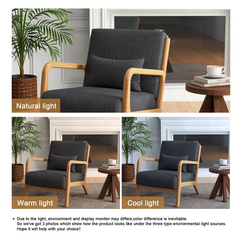 Mid-Century Modern Upholstered Accent Chair with Wood Frame