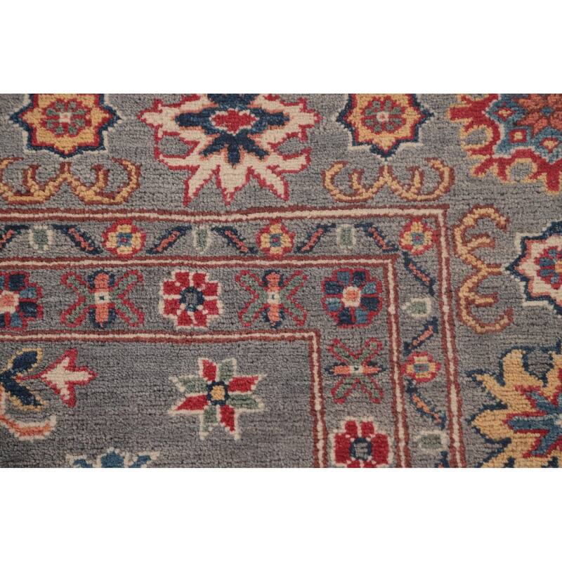 Gray Geometric Kazak Oriental Area Rug Handmade Wool Carpet - 6'8" x 9'8"
