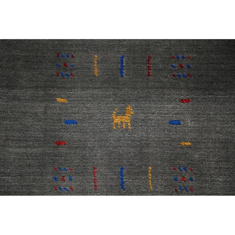 Slate Green Tribal Gabbeh Oriental Area Rug Hand-Knotted Wool Carpet - 8'1" x 9'11"