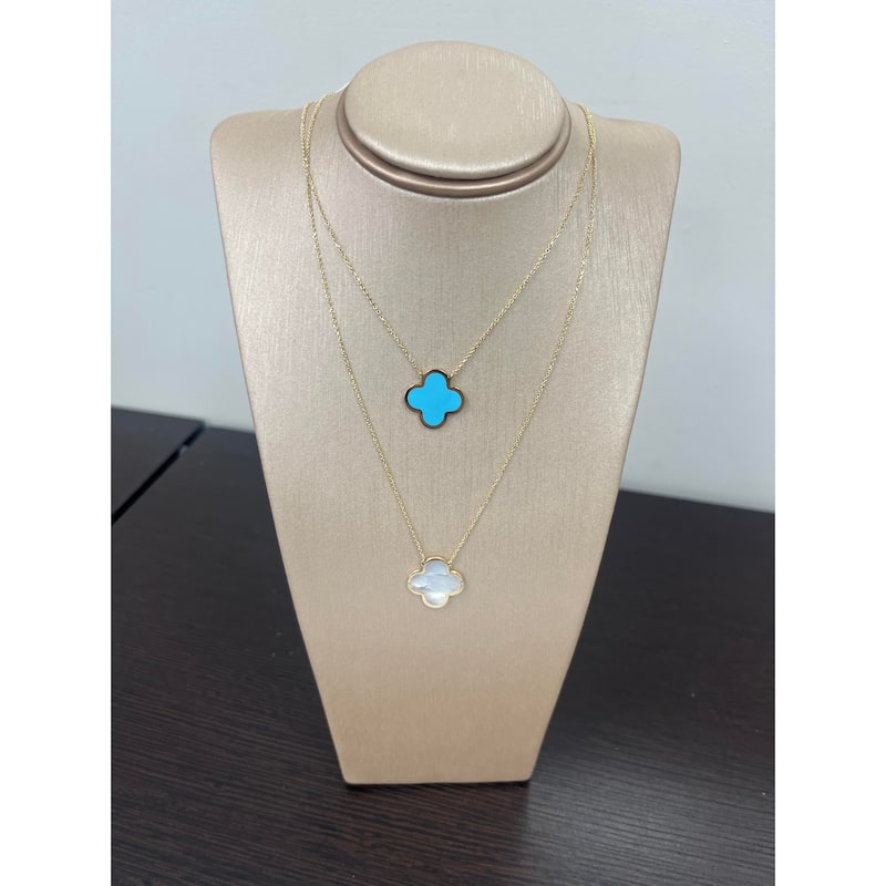 Italian Gold 14K Yellow Gold Mother of Pearl Single Clover Necklace 15mm Pearl Size 16-18 Inch Chain 2.20 grams