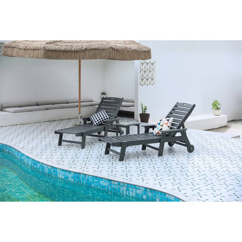 Lounge Chair with Side Table, 3-Piece Oversized Chaise Lounge Chair Setwith Wood Texture,All Weather Patio Lounge Chair