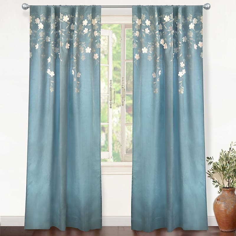 Porch & Den Oneida Floral Embroidered Faux Silk Window Curtain Panel