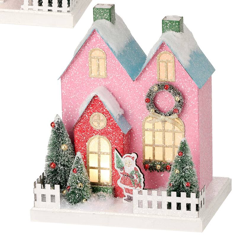 10" Led Cardboard Village House Set of 2