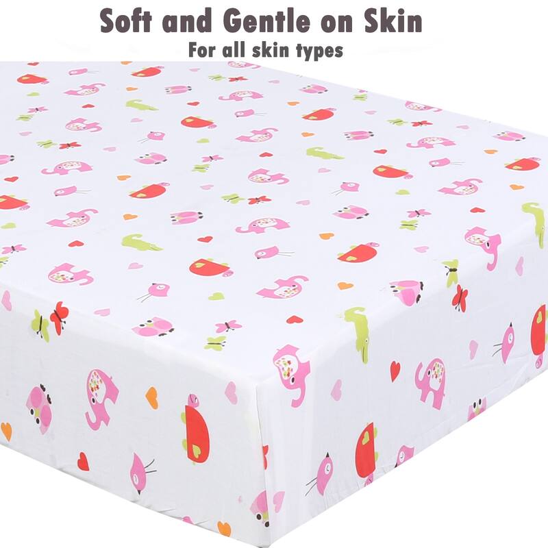 Princess Flower Butterfly Ladybug Animals Dot Girls Pink Purple Cotton Toddler/Baby Crib Child Fitted Sheet Set (Pack of 3)