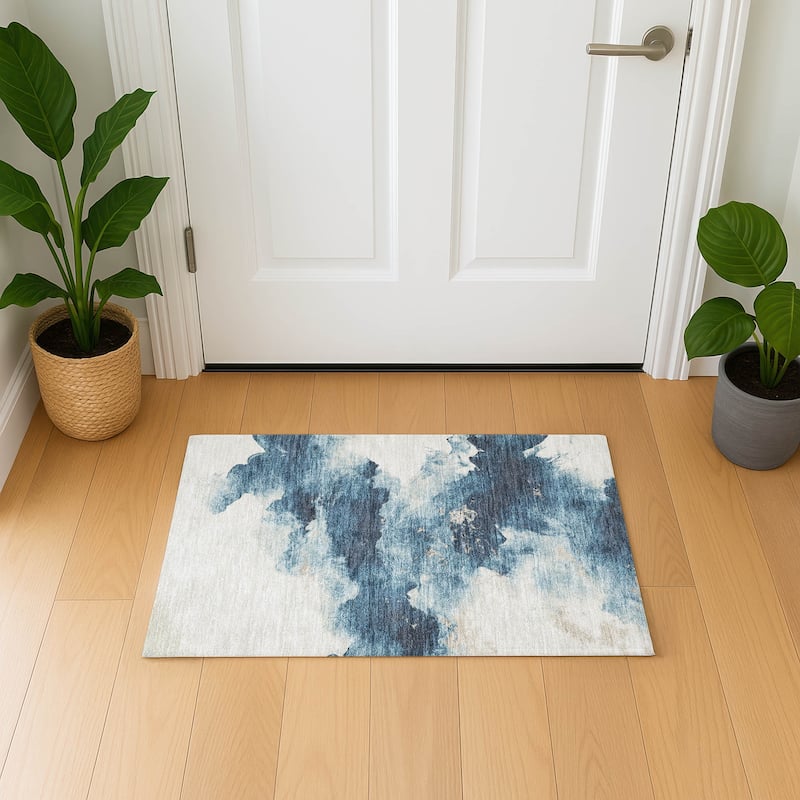 Premium Washable Super Soft Abstract Mayfield Rug - Navy - 1'8" x 2'6"