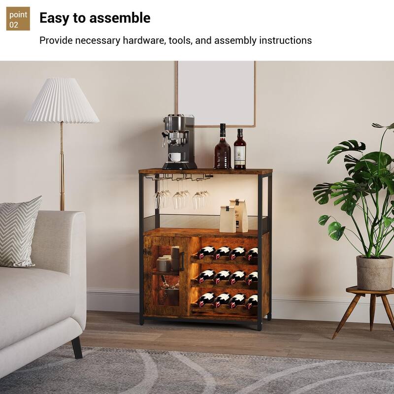 3-Tier Wine Bar Cabinet with Storage, Wine Rack & Glass Holder, Small Liquor Cabinet for Home, Black Corner Storage with Shelves