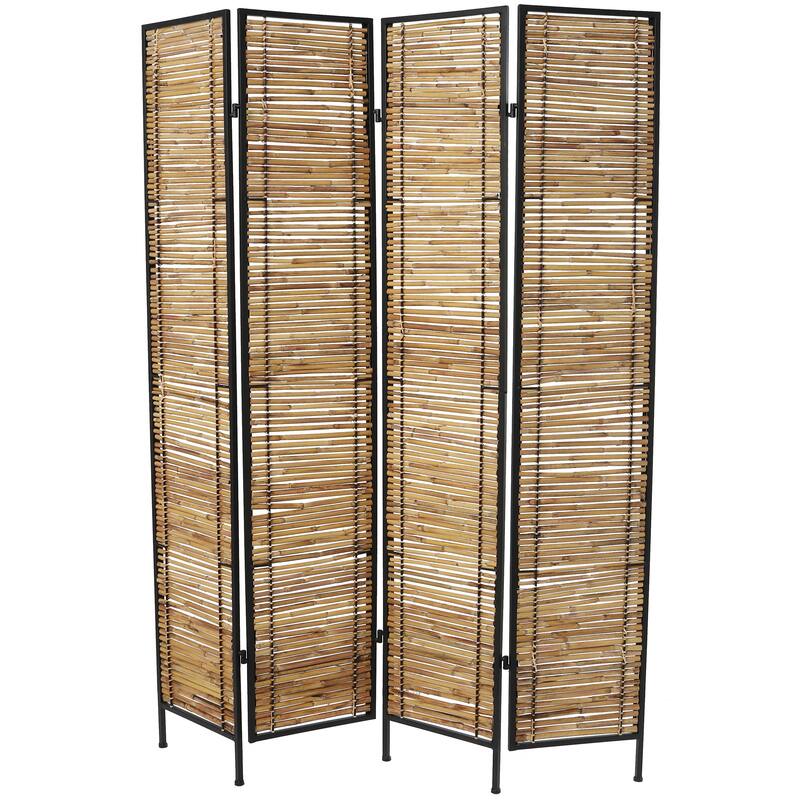 Light Brown Bamboo Handmade Hinged Foldable Partition 4 Panel Room Divider Screen