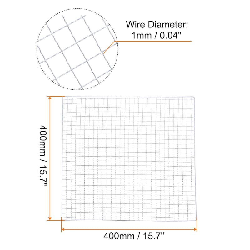 2pcs Square BBQ Grill Net 15.7"x15.7" Galvanized Iron Barbecue Mesh for Baking - Silver