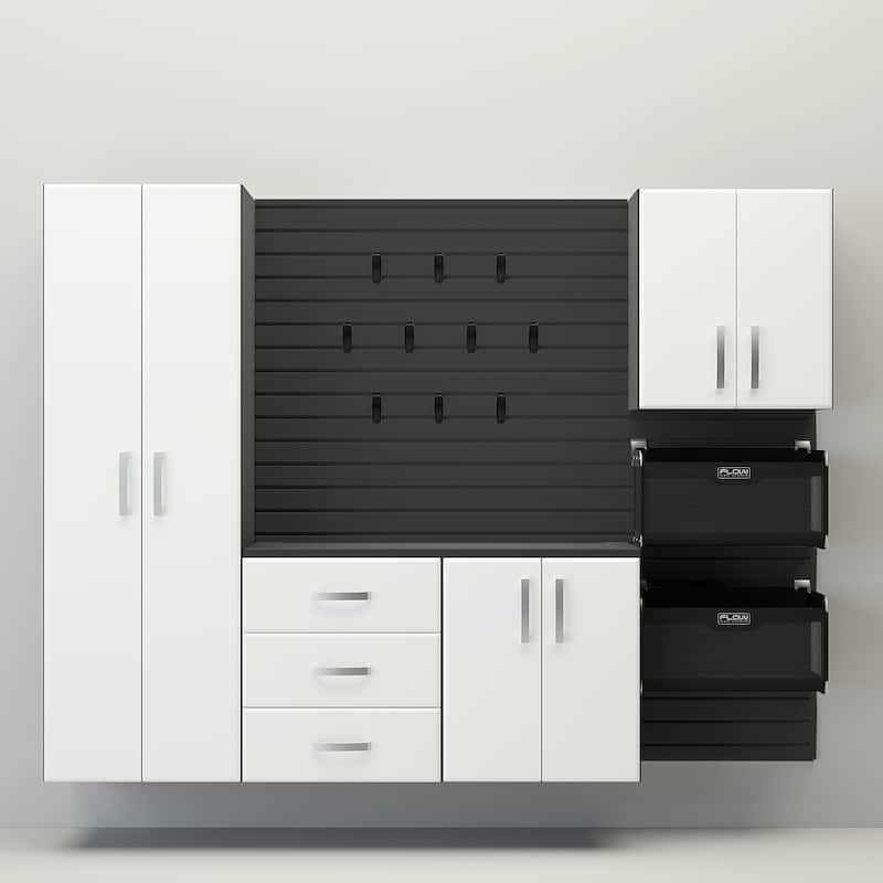 18 Piece Aluminum Outdoor Patio Complete Storage Cabinet - Black Slatwall / White Cabinets