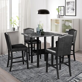 5 PCS Faux Marble Kitchen Dining Table Set for 4 Persons with 4 Chairs ...