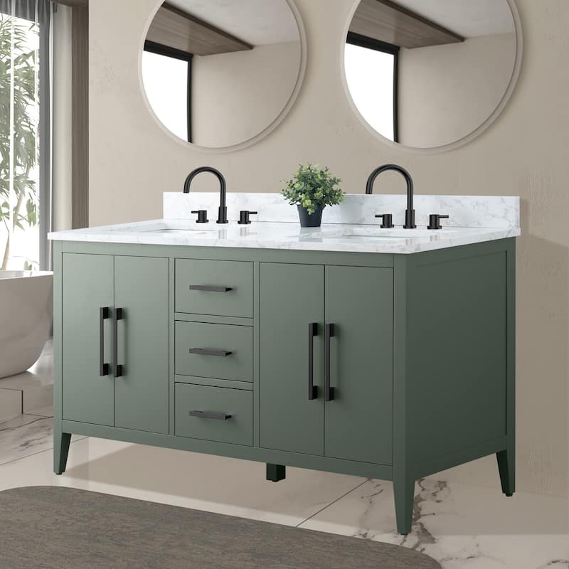 Vanity Art 60" Double Sink Bathroom Vanity Cabinet with Engineered Marble Top