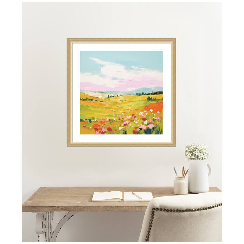 Kate and Laurel Framed Art Colorful Meadow Landscape by The Creative Bunch Studio