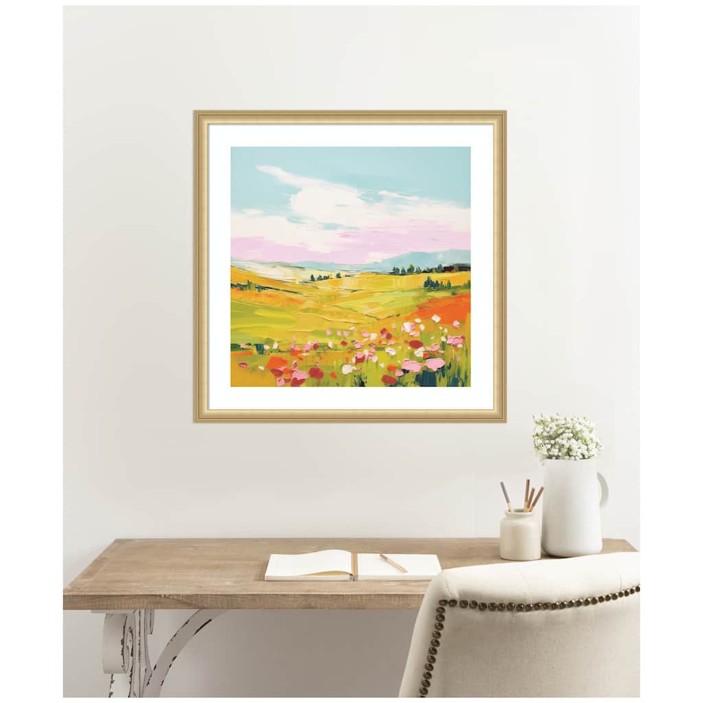 Kate and Laurel Framed Art Colorful Meadow Landscape by The Creative Bunch Studio