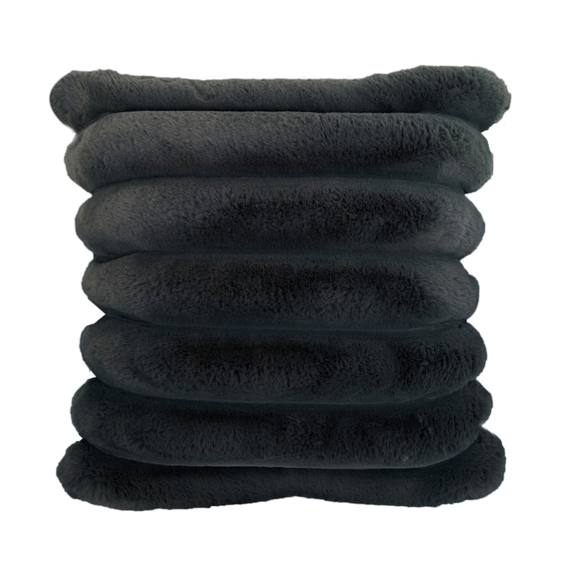 Madrid Collection Ultra Soft Ribbed Faux Fur Throw Pillow - Grey