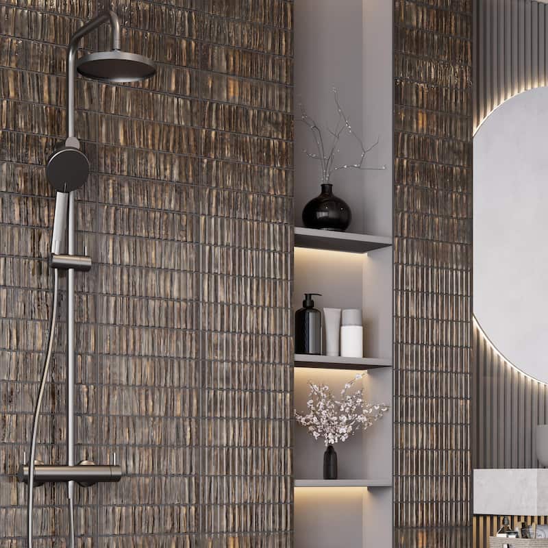 Merola Tile Joliet Prisma Dark Amber 3" x 12" Fluted Ceramic Wall Tile