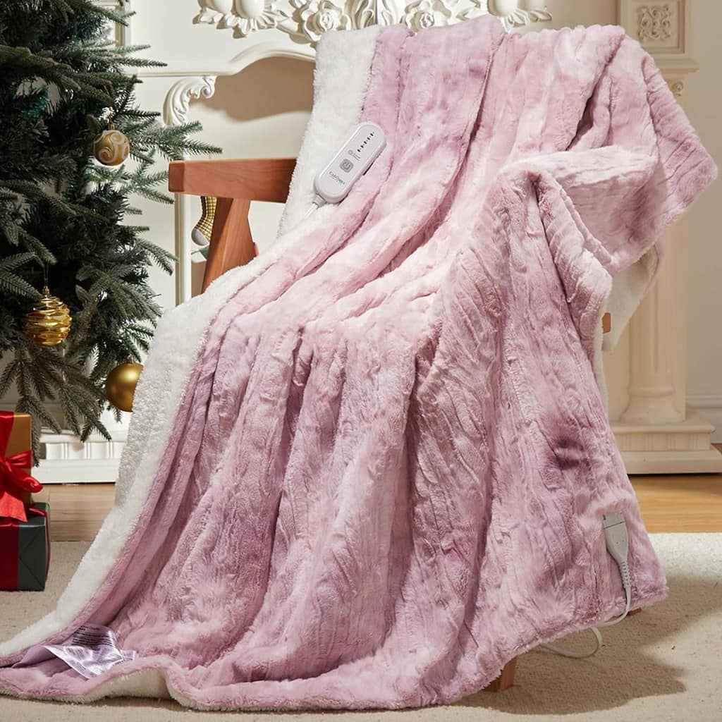 Soft Thicken Heated Electric Throw Blanket, Pink with 5 Heating Levels
