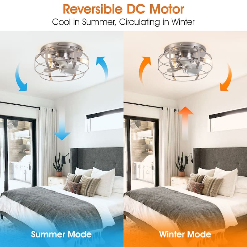 Industrial 3-Light Metal Caged Low Profile Ceiling Fan with Light