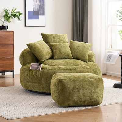 Bean Bag Lazy Sofa with Ultra Soft Chenille Cover,Round Bean Bag,Indoor & Outdoor