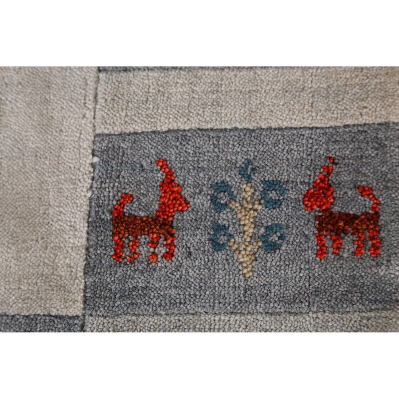 Hand Knotted Oriental 100% Wool Carpet Tribal Animal Pictorial Greys & Charcoal Gabbeh Area Rug - 7' 8'' X 5' 3''