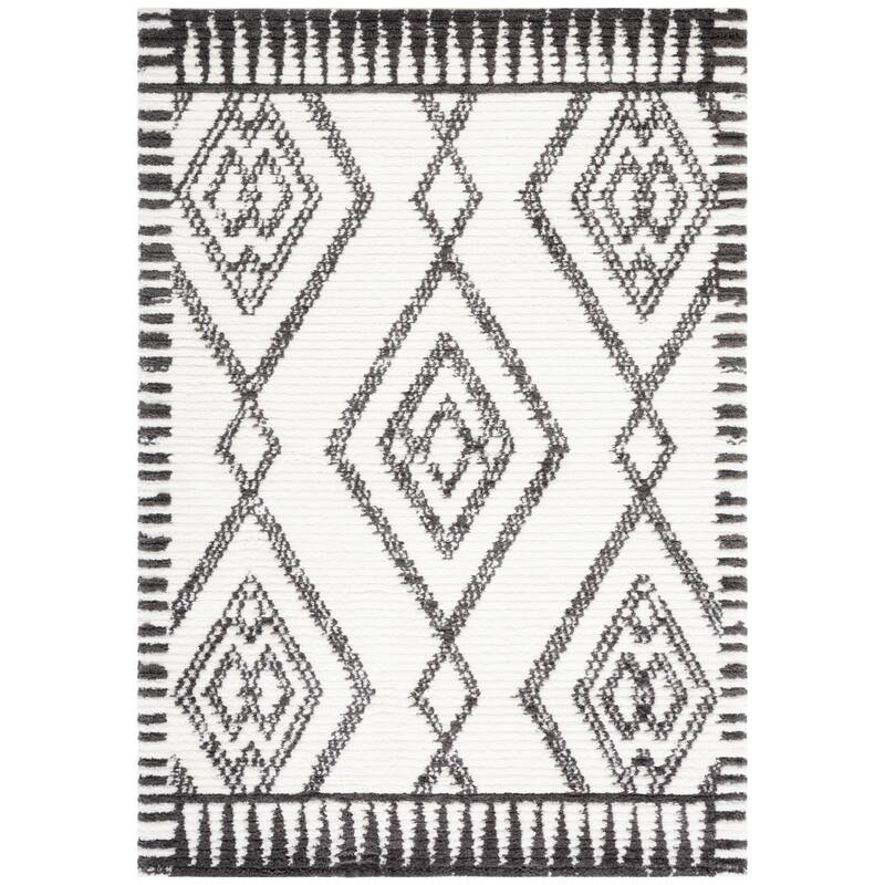 SAFAVIEH Marrakech Athanasia Moroccan Boho Tribal Rug - 6'7" Square - Ivory/Dark Grey