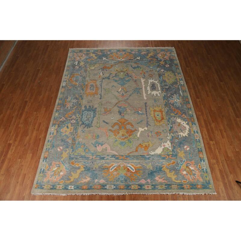 Transitional Oushak Area Rug Handmade Bedroom Wool Carpet - 9'1"x 12'0"