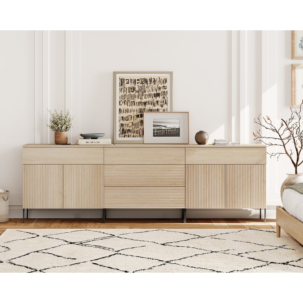 94.5" Modern Reeded 5-Drawer Dresser Set For Bedroom, Minimalist Chest Of Drawers With Storage