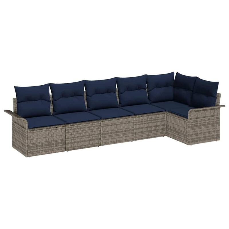 vidaXL 6/7 Garden Sofa Set with Cushions Black/Brown/Grey Poly Rattan - 117.1 x 52.2 x 27.2