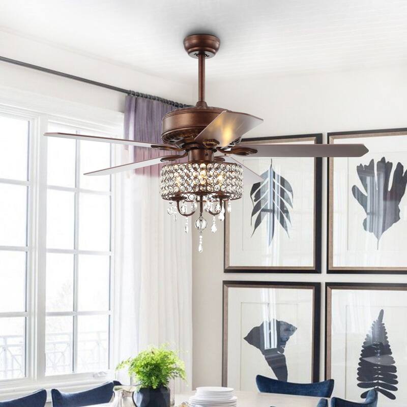 Kristie 52" 3-Light Crystal LED Chandelier Fan With Remote, Oil Rubbed Bronze by JONATHAN Y