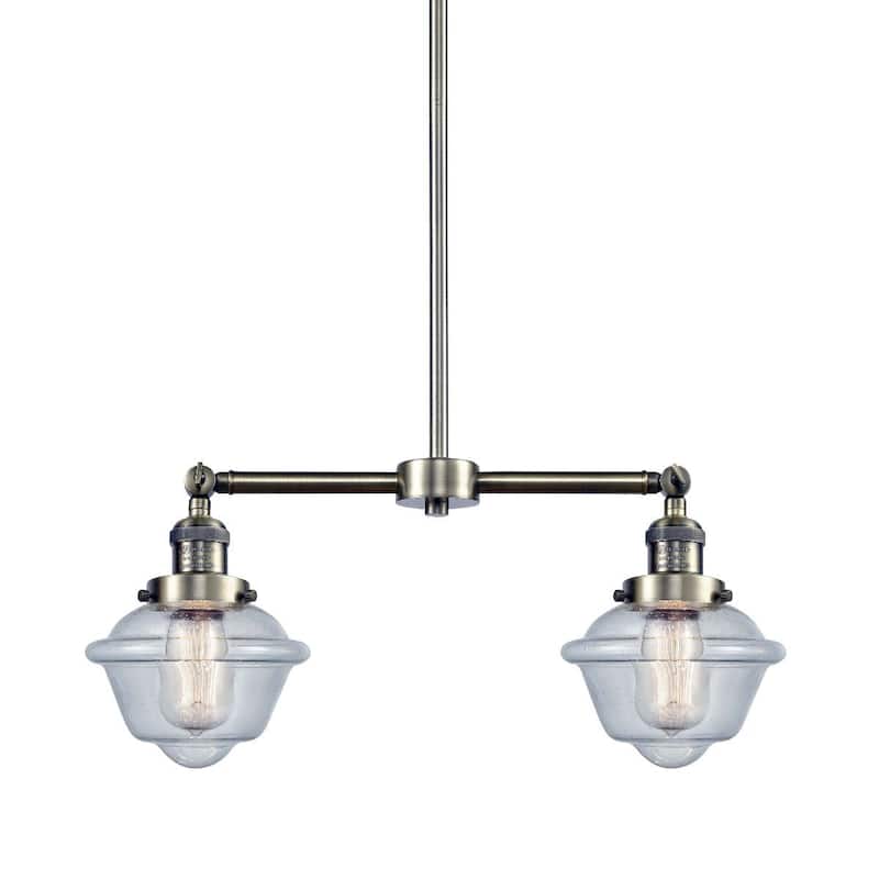 Innovations Lighting Small Oxford 2 Light 24" Wide Linear Chandelier - Antique Brass / Seedy