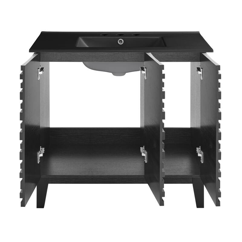 Cascade 36 In. Black Oak Bathroom Vanity With Black, 3-Hole Ceramic Sink Top