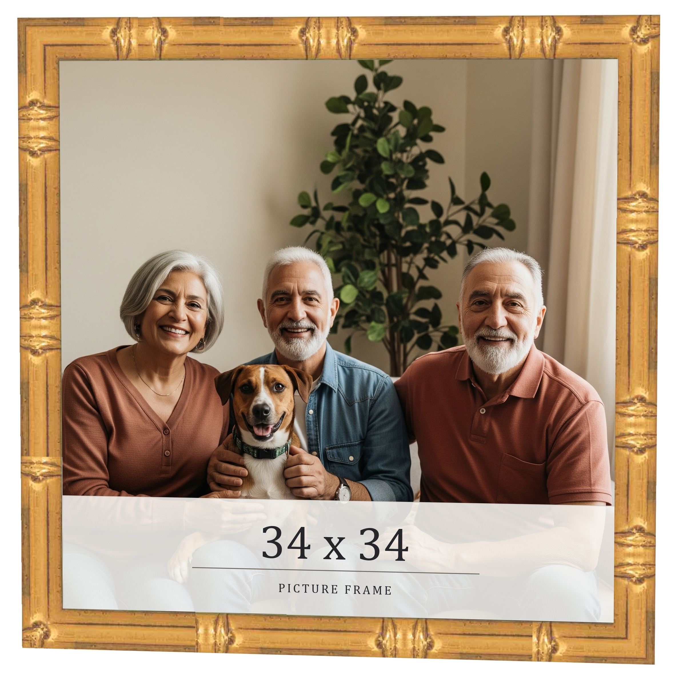 34x34 Frame Gold Bamboo Solid Wood Picture Frame | 1 Inch Moulding