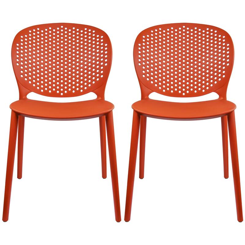 Armless Stacking Molded Matte Dining Side Chairs Patio Indoor Outdoor Kitchen Bedroom Set of 2 - Orange