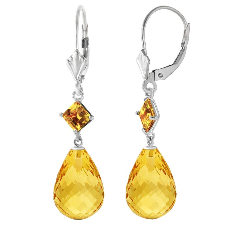 14K Solid Gold Leverback Gemstone Earrings Citrine Genuine - White