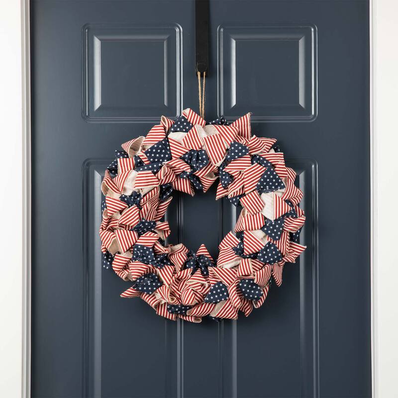 Glitzhome Christmas Patriotic Plaid Fabric Decorative Wreath - Patriotic Red Blue