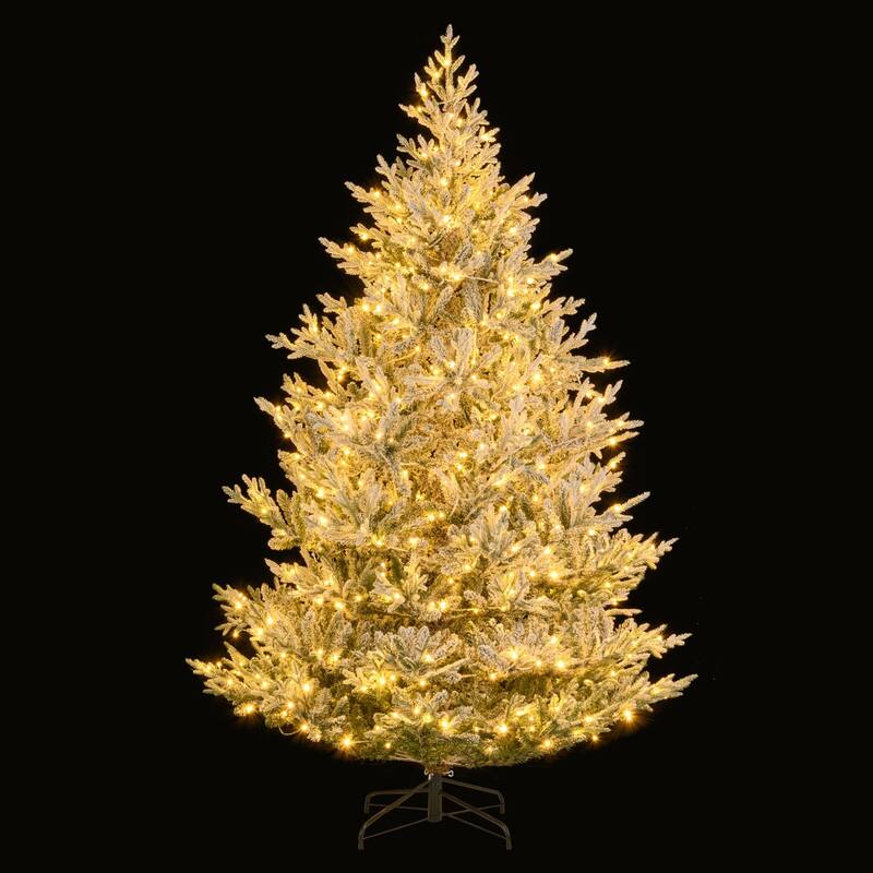 Costway 6/7/8 FT Artificial Christmas Tree with 762/1074/1470 Flocked - See Details - White & Green