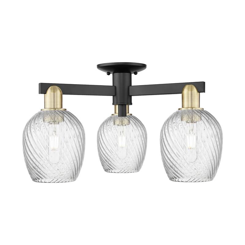 Innovations Lighting 716-3F-12-24 Salina Semi-Flush Salina 3 Light 24" - Black Antique Brass / Clear Spiral Fluted