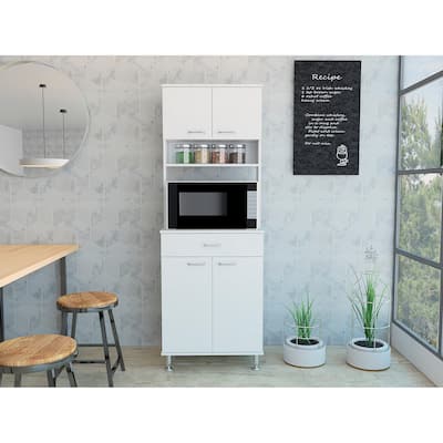 TUHOME Della 60 Kitchen Pantry with Drawer, 2 Cabinets, and Metal Legs - N/A