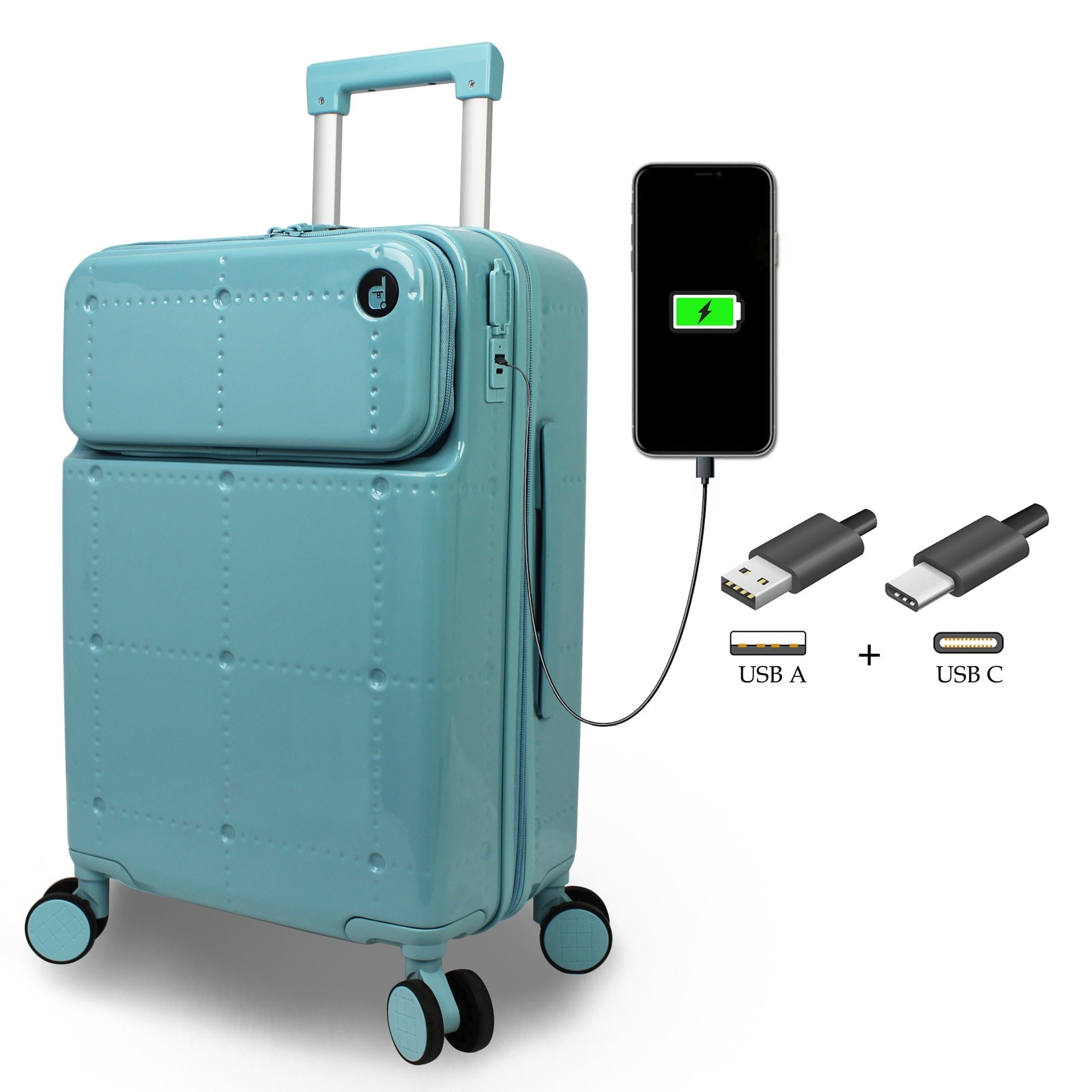 Ultralight Smart Carry-On Luggage with USB-A and USB-C Charging-image