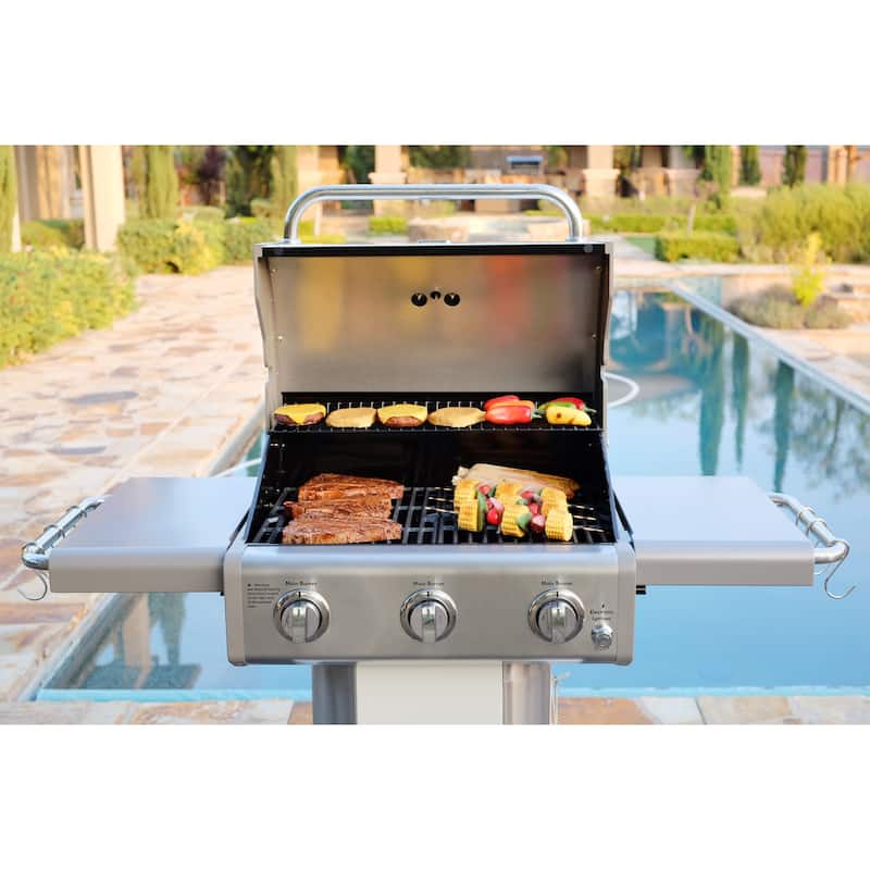 Kenmore 3-Burner Propane Gas Grill with Foldable Side Shelves