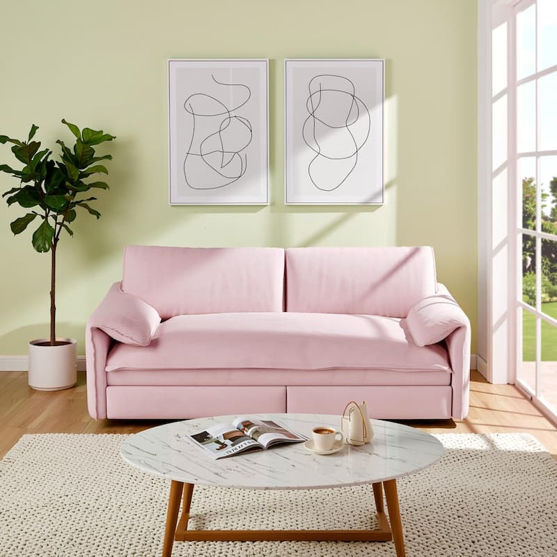 Homy Casa 66" Queen Pull-Out Sofa Bed with Storage, Velvet Loveseat