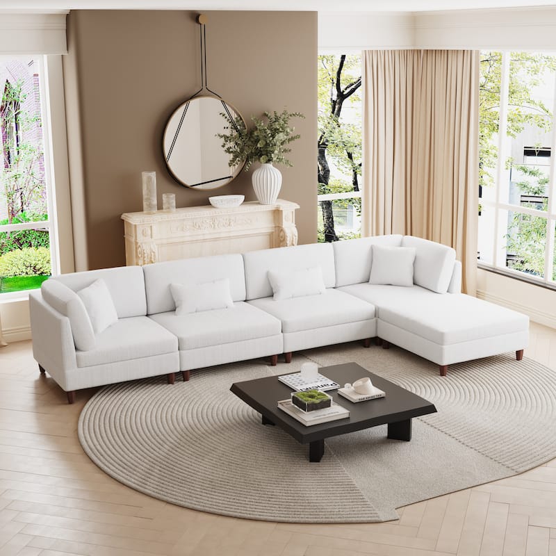 Corduroy Convertible Couch Modular Sectional Sofa with Ottoman