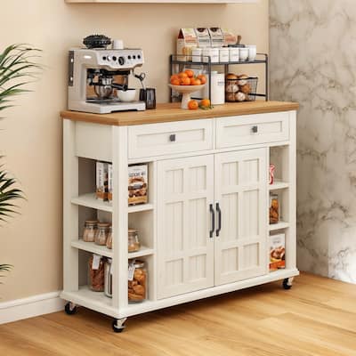 Rolling Kitchen Island Kitchen Cart Storage Cabinet with Open Shelves