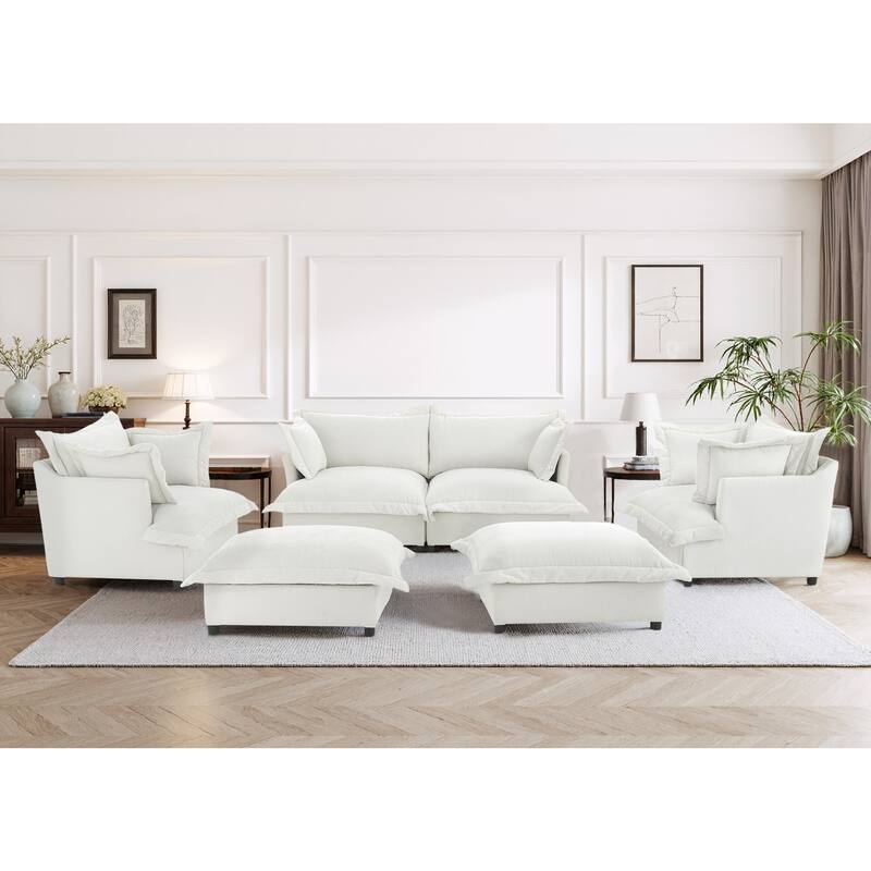 6-Piece Chenille Cloud Modular Living Room Set - Beige