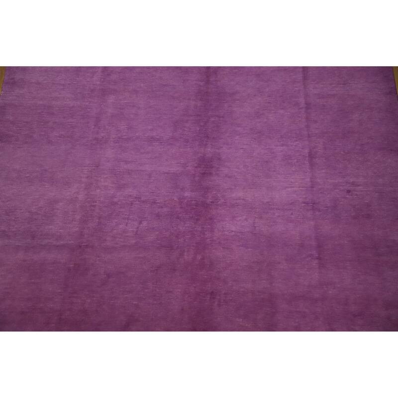 Hand Knotted Oriental 100% Wool Carpet Modern Solid Purples Gabbeh Area Rug - 12' 3'' X 8' 11''