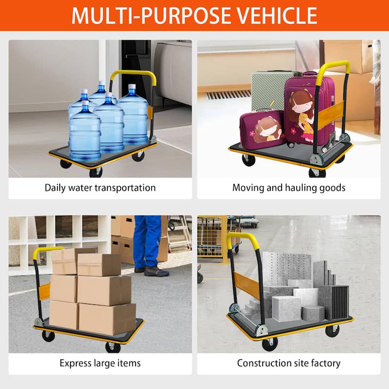 Heavy Duty Folding Flatbed Cart with 360°Swivel Wheels