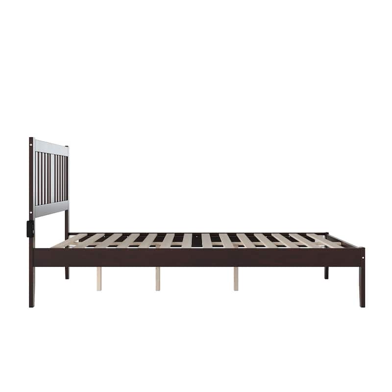 Rustic Romance Bed - Espresso Finish - Queen Size - Solid Wood Frame & Charging Station