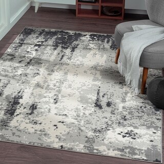 Polyester Barea Rug Example Sevita Abstract Contemporary Polyester Area Rug, Gray/Charcoal - Bed ...