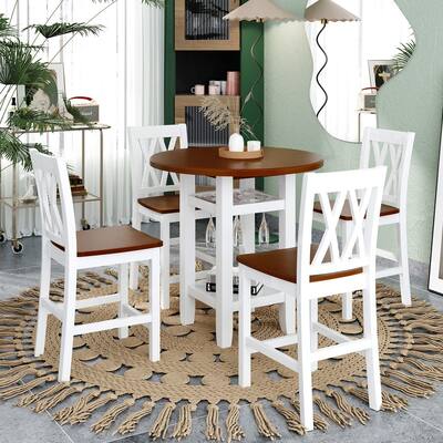 Farmhouse 5-Piece Round Counter Height Kitchen Dining Table Set