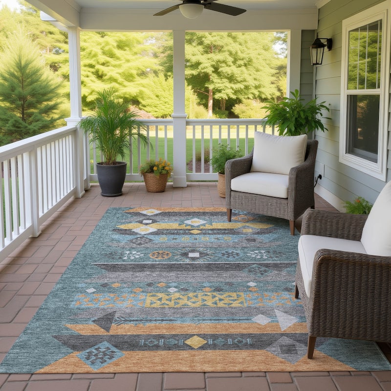 Machine Washable Indoor/ Outdoor Global Tuca Chantille Rug - Teal - 5' x 7'6"